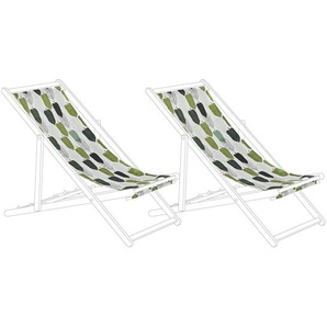 Stoffbezüge für Gartenliege 2er Set Weiß / Grün aus Polyester 113 x 44 cm mit Blättermotiv Gartenausstattung Outdoor Garten Accessories