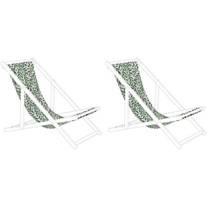 Stoffbezüge für Gartenliege 2er Set Weiß/Grün aus Polyester 113 x 44 cm mit Blattmuster Gartenausstattung Outdoor Garten Accessories