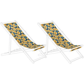 Stoffbezüge für Gartenliege 2er Set Gelb aus Polyester 113 x 44 cm mit Blumenmuster Gartenausstattung Outdoor Garten Accessories