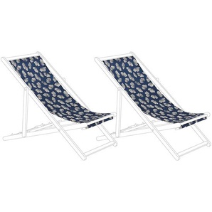 Stoffbezüge für Gartenliege 2er Set Marineblau aus Polyester 113 x 44 cm mit Blumenmuster Gartenausstattung Outdoor Garten Accessories