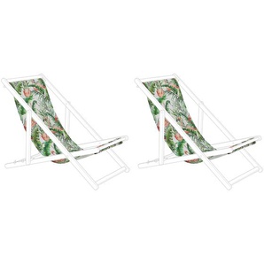 Stoffbezüge für Gartenliege 2er Set Bunt/Weiß/Grün aus Polyester 113 x 44 cm mit Flamingomuster Gartenausstattung Outdoor Garten Accessories