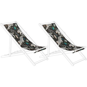 Stoffbezüge für Gartenliege 2er Set Schwarz aus Polyester 113 x 44 cm mit Leopardenmotiv Gartenausstattung Outdoor Garten Accessories
