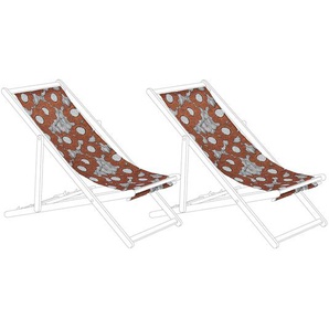 Stoffbezüge für Gartenliege Rot / Weiß 2er Set aus Polyester 113 x 44 cm mit Mohnblumenmuster Gartenausstattung Outdoor Garten Accessories