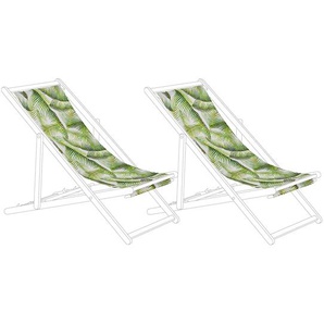 Stoffbezüge für Gartenliege 2er Set grün / weiß aus Polyester 113 x 44 cm mit Palmenmotiv Gartenausstattung Outdoor Garten Accessories