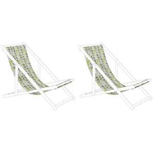 Stoffbezüge für Gartenliege 2er Set Gelb / Grau aus Polyester 113 x 44 cm mit Zick Zack Muster Gartenausstattung Outdoor Garten Accessories