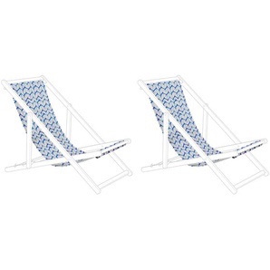 Stoffbezüge für Gartenliege 2er Set Weiß/Blau aus Polyester 113 x 44 cm mit Zick Zack Muster Gartenausstattung Outdoor Garten Accessories
