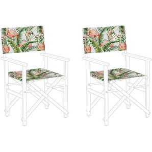 Stoffbezüge für Gartenstühle 2er Set Bunt/Weiß/Grün/Rosa aus Polyester mit Flamingomuster Gartenausstattung Outdoor Garten Accessories