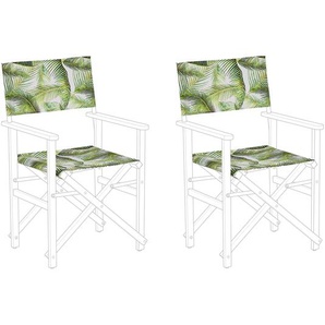 Stoffbezüge für Gartenstühle 2er Set grün / weiß aus Polyester mit Palmenmotiv Tropisches Muster Gartenausstattung Outdoor Garten Accessories