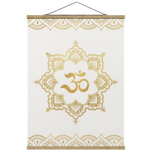 Stoffbild Mandala OM Illustration Ornament Weißgold