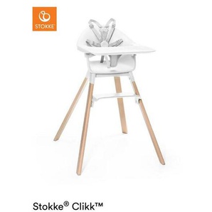 Stokke Hochstuhl Clikk, Natur, Weiß, Holz, Kunststoff, Buche, massiv, 56x69x59 cm, Fußstütze verstellbar, Essbrett abnehmbar, 5-Punkt-Gurt, Schrittgurt, Babymöbel, Hochstühle & Zubehör, Hochstühle