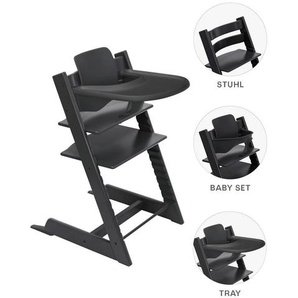 Stokke Hochstuhl-Set Tripp Trapp Bundles, Schwarz, Holz, Buche, 83x65x46 cm, Fußstütze verstellbar, Sitzfläche höhenverstellbar, Tablett,