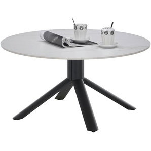 Stolkom Sp.z.o.o. Couchtisch Joanna Esszimmertisch rund Keramik, Weiß marmoriert, BxH 90x45 cm, Keramikoberfläche weiß marmoriert, 4-Fuß Gestell Schwarz matt