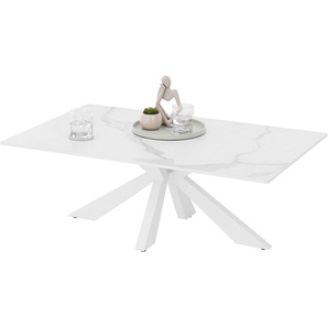Stolkom Sp.z.o.o. Couchtisch Noah Wohnzimmertisch Keramik, Weiß marmoriert, BxHxT 110x40x70 cm, Keramikoberfläche weiß marmoriert, 4-Fuß Gestell in weiß