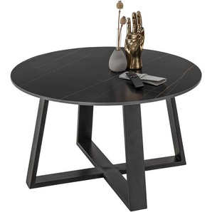 Stolkom Sp.z.o.o. Couchtisch Tanea Wohnzimmertisch Keramik rund Schwarz gemasert BxHxT 110x40x70 cm, Keramikoberfläche schwarz gemasert, Untergestell Metall schwarz