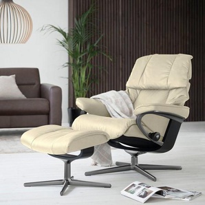 Stressless® Relaxsessel Reno (Set, Relaxsessel mit Hocker), mit Hocker, mit Cross Base, Größe S, M & L, Holzakzent Schwarz