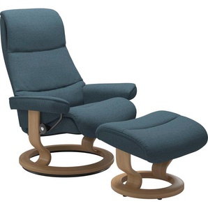 Relaxsessel STRESSLESS View Sessel Gr. ROHLEDER Stoff Q2 FARON, Cross Base Eiche, Relaxfunktion-Drehfunktion-Plus™System-Gleitsystem, B/H/T: 78 cm x 105 cm x 78 cm, blau (petrol q2 faron) Lesesessel und Relaxsessel mit Classic Base, Größe S,Gestell Eiche
