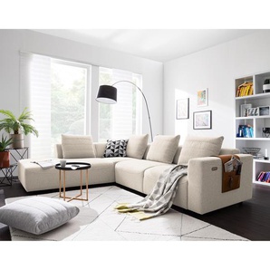 Ecksofa mit Ottomane Beige Webstoff Saia 283 x 83 x 237cm Ottomane davorstehend links Sitztiefenverstellung Modern