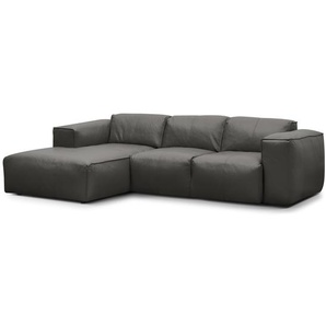 Ecksofa 3-Sitzer mit Longchair Grau Echtleder Neka 251cm Longchair davorstehend links Modern