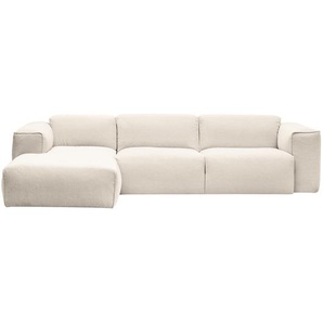 Ecksofa 3-Sitzer mit Longchair Beige Webstoff Saia 284cm Longchair davorstehend links Modern