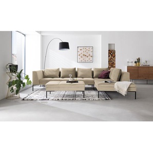 Ecksofa mit Ottomane Beige Samt Shyla 319cm Ottomane davorstehend rechts Modern