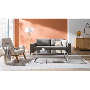 Sessel mit Holzfüßen Beige/Beige Webstoff Saia Eiche Dunkel 87 x 97 x 64cm