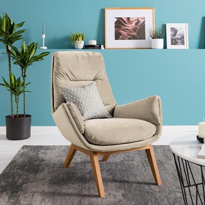 Sessel mit Holzfüßen Beige Samt Shyla Eiche Dunkel 87 x 97 x 64cm