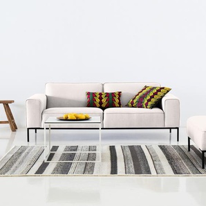 Sofa 3-Sitzer Webstoff Beige Stoff Floreana 205 x 77 x 93cm Schwarz Modern