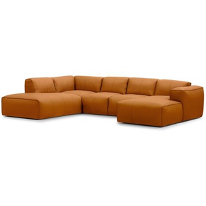 Wohnlandschaft Braun Echtleder Neka 325 x 71 x 235cm Longchair davorstehend rechts / Ottomane links Modern