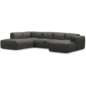 Wohnlandschaft Grau Echtleder Neka 325 x 71 x 235cm Longchair davorstehend rechts / Ottomane links Modern