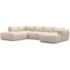 Wohnlandschaft Grau Echtleder Neka 325 x 71 x 235cm Longchair davorstehend rechts / Ottomane links Modern