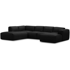 Wohnlandschaft Schwarz/Schwarz Echtleder Neka 325 x 71 x 235cm Longchair davorstehend rechts / Ottomane links Modern