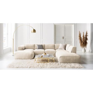 Wohnlandschaft Beige Webstoff Saia 325 x 71 x 235cm Longchair davorstehend links / Ottomane rechts Modern