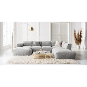 Wohnlandschaft Grau Webstoff Saia 325 x 71 x 235cm Longchair davorstehend links / Ottomane rechts Modern