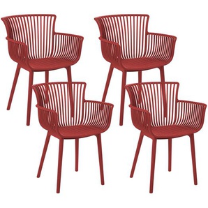 Stühle 4er Set in Rot aus Kunststoff für Innen- und Außenbereich Geeignet Moderner Stil Plastik Gartenstühle für Garten Terrasse Esszimmer
