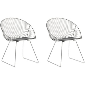 Stuhl 2er Set Silber Metall/Kunstleder mit Sitzkissen in Grau Modern Esszimmer Wohnzimmer Garten Terrasse Balkon Flur Jugendzimmer