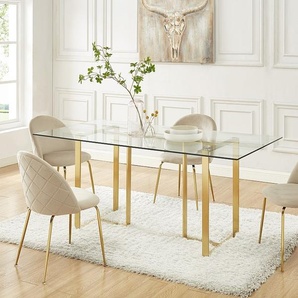 Stuhl 6er-Set - Samt & Goldfarbenes Metall - Beige - MELBOURNE