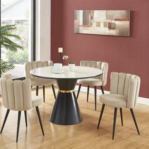 Stuhl 6er-Set - Samt & Schwarzes Metall - Beige - PRANILA von Pascal MORABITO