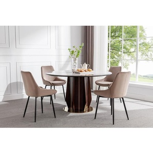 Stuhl 6er-Set - Samt & Schwarzes Metall - Taupe - MASURIE