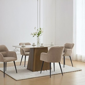 Stuhl 6er-Set - Stoff & Metall - Beige - HEKA