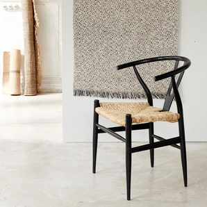 Stuhl aus massivem Mindi in Schwarz und Naturseil