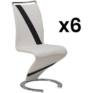 Stuhl Freischwinger 6er-Set - Kunstleder - Weiß & Schwarz - TWIZY