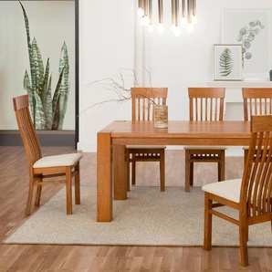 Stuhl HOME AFFAIRE Amore Stühle Gr. B/H/T: 45 cm x 105 cm x 58 cm, Struktur (100% Polyester), braun (eiche, beige) 4-Fuß-Stuhl Esszimmerstuhl Holzstuhl Küchenstühle Stühle aus massiver Wildeiche (2 Stück)
