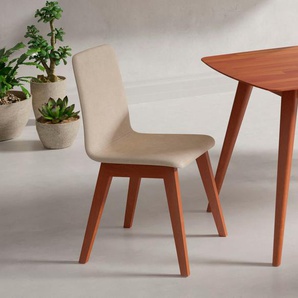 Stuhl INOSIGN Sandy Stühle Gr. B/H/T: 47 cm x 88 cm x 56 cm, 2 St., Microfaser Veloursoptik, Massivholz, beige (beige, kirsch) 4-Fuß-Stuhl Esszimmerstuhl Polsterstuhl Küchenstühle