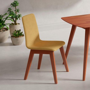 Stuhl INOSIGN Sandy Stühle Gr. B/H/T: 47 cm x 88 cm x 56 cm, 2 St., Microfaser Veloursoptik, Massivholz, gelb (yellow, kirsch) 4-Fuß-Stuhl Esszimmerstuhl Polsterstuhl Küchenstühle