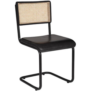 Stuhl Kizar Rattan, Schwarzes Leder