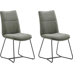 Stuhl MCA FURNITURE Hampton Stühle Gr. B/H/T: 48 cm x 94 cm x 65 cm, 2 St., Chenilleoptik uni, Gestell Metall schwarz matt lackiert + Metall, grün (olive, schwarz matt lackiert) Kufenstuhl Esszimmerstuhl Küchenstühle