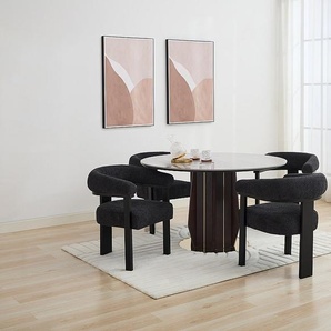 Stuhl mit Armlehnen 6er-Set - Bouclé-Stoff & Kautschukholz - Schwarz - LIVELIA von Pascal Morabito