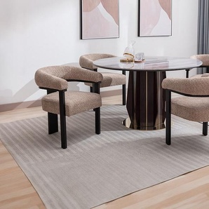 Stuhl mit Armlehnen 6er-Set - Bouclé-Stoff & Kautschukholz - Taupe & Schwarz - LIVELIA