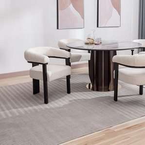 Stuhl mit Armlehnen 6er-Set - Bouclé-Stoff & Kautschukholz - Weiß & Schwarz - LIVELIA