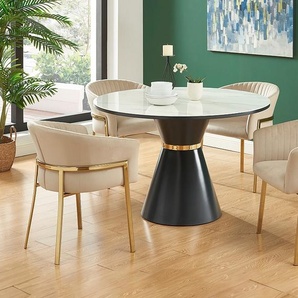 Stuhl mit Armlehnen 6er-Set - Samt & Goldfarbenes Metall - Beige - ZAOVA von Pascal MORABITO